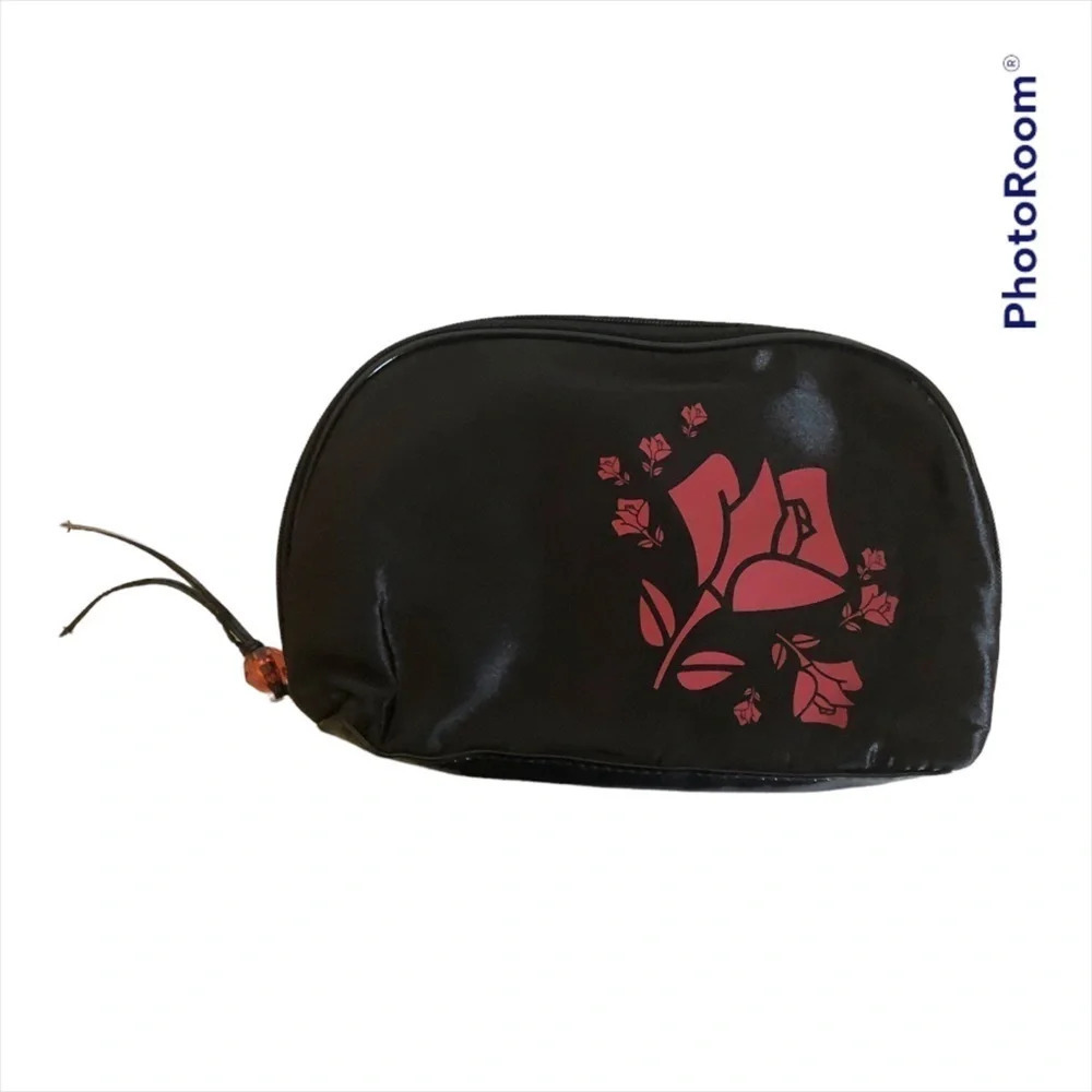 3/$15 Lancôme Makeup Bag Zip Black Red Roses 6.5"x9.5"